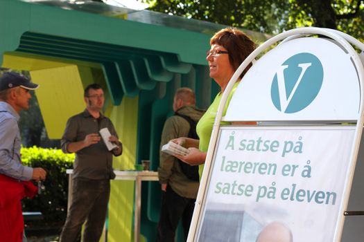 Campaign stand of the norwegian Liberal Party (Venstre) during the norwegian election campaign 2011.