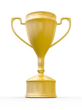 Gold cup of winner on white background. Isolated 3D image.