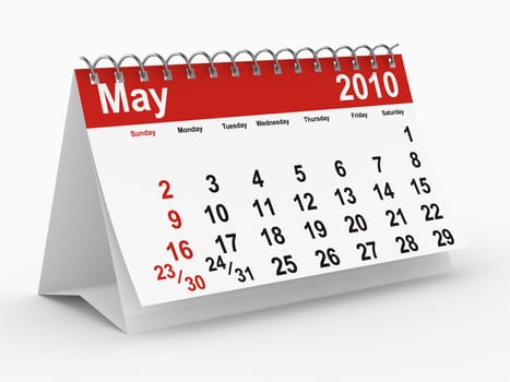 2010 year calendar. May. Isolated 3D image