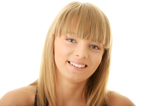 Portrait of young woman isolated on white background