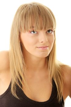 Portrait of young woman isolated on white background