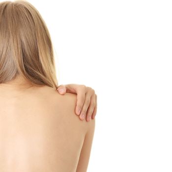 Woman from behind, naked body, pain concept