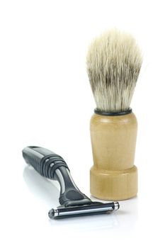 Shaving items isolated against a white background