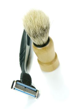 Shaving items isolated against a white background