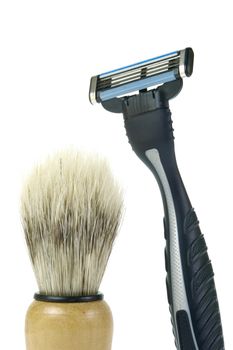 Shaving items isolated against a white background