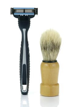 Shaving items isolated against a white background