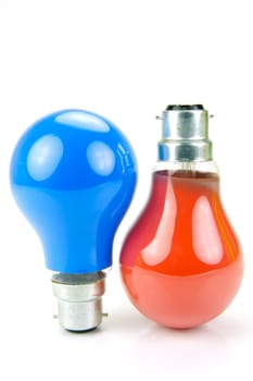 Colored light bulbs isolated against a white background