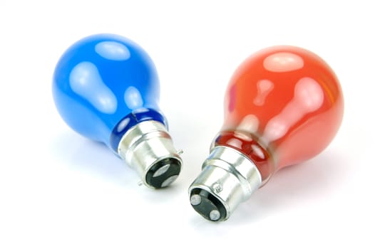 Colored light bulbs isolated against a white background
