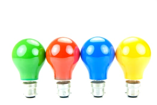Colored light bulbs isolated against a white background