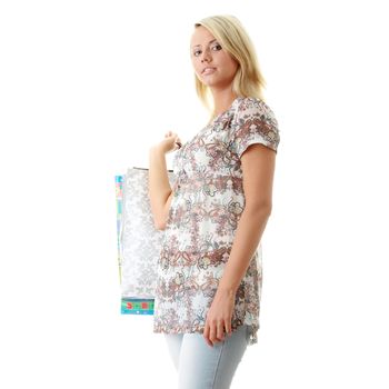 Attractive Young Blond Woman with Shopping Bags