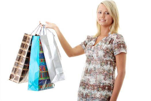 Attractive Young Blond Woman with Shopping Bags