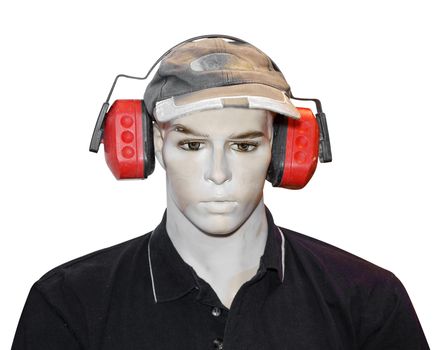 Mannequin with Protective Earmuffs isolated with clipping path       