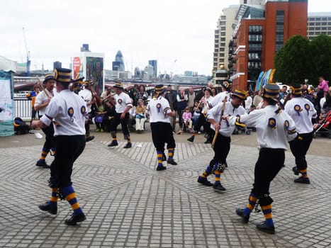 Central London - September 13: Morris Dancers at the River Thames Festival  September 13th, 2009 in Central London.