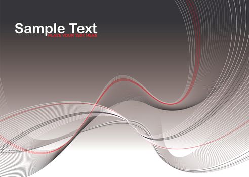 Abstract gray and red background with flowing lines and copy space