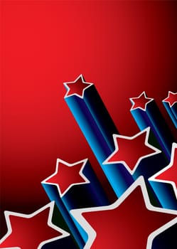 red and blue abstract seventies background with shooting stars