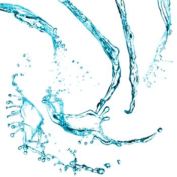 Blue color water splash on white background.