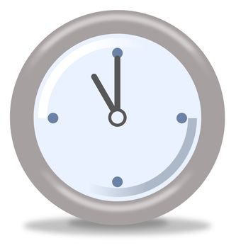 Silver and blue clock on white background showing eleven
