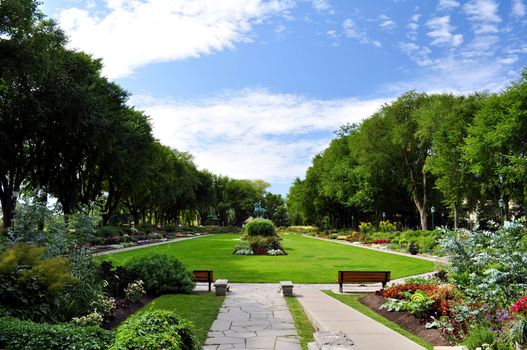 Flowers at the beautiful Joan of Arc garden in Quebec City (Jeanne D'arc)