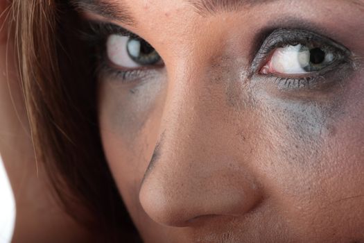 Emotional portrait of abused, crying, beautiful, young ,caucasian woman in underwear - violence concept