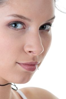 Young fitness woman with sport headphones listening music