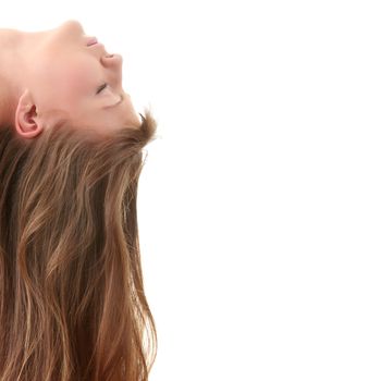 Beautiful young female face with long beauty hair