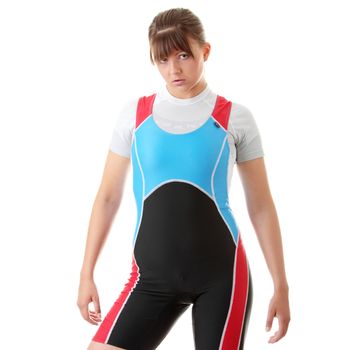 Young woman in rowing suit isolated