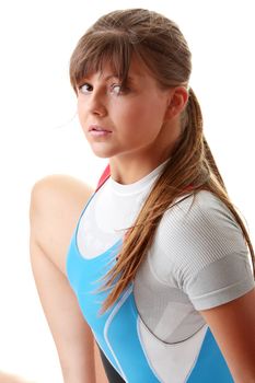 Young woman in rowing suit isolated