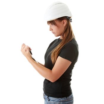 Woman architects isolated on white background