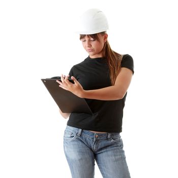 Woman architects isolated on white background