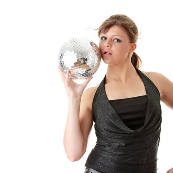 Casual showgirl girl with mirror ball background