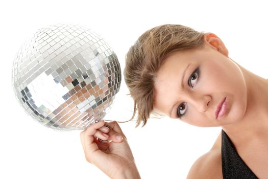 Casual showgirl girl with mirror ball background
