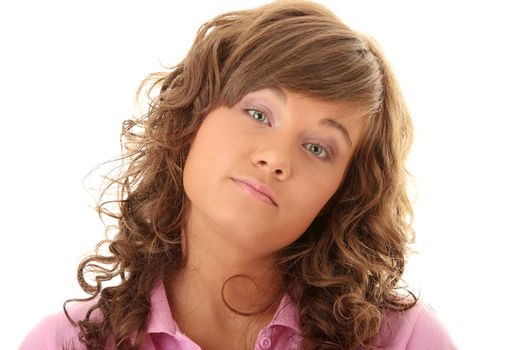 Closeup portrait of young girl isolated