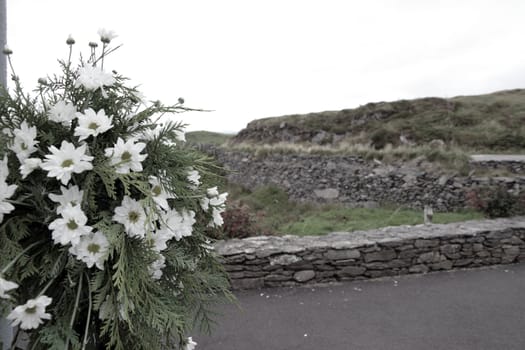 bouquet of white flowers in a rural irish setting