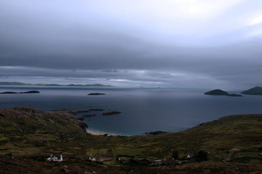 scenic view in kerry ireland of coastline and scarriff islands