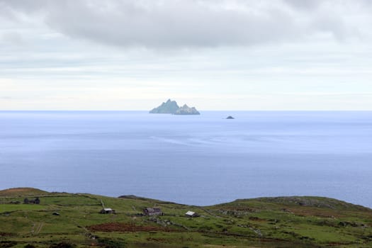 scenic view in kerry ireland of coastline and skellig rock