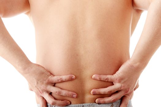 Man with back pain isolated