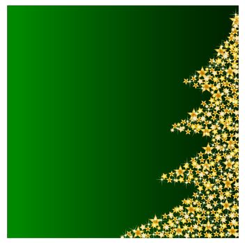 illustration of a golden christmas tree on green background