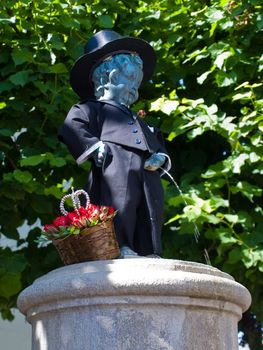 Replica of the famous statue of The Manneken Pis Brussels Belgium in Bogense Denmark