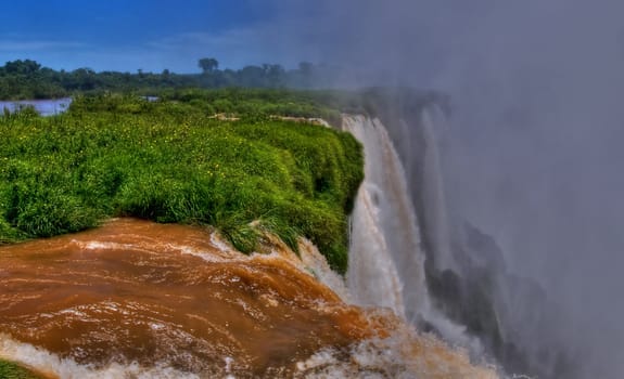 View of the Iguasu falls , Iguasu falls are the largest series of waterfalls on the planet located in the three borders of Brasil Argentina and Paraguay