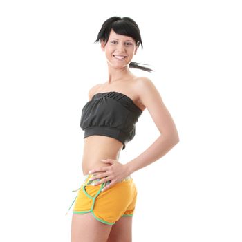 Slim young fitness woman isolated on white background