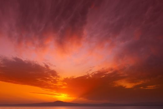 A spectacular sunset over the Mediterranean, with an unusual cloud pattern