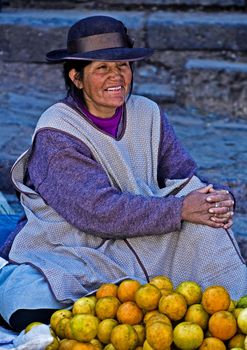 Cusco , Peru - May 27 : Peruvian woman in a market in Cusco Peru , May 27 2011