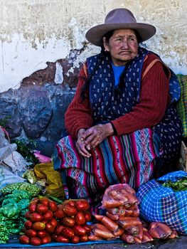 Cusco , Peru - May 27 : Peruvian woman in a market in Cusco Peru , May 27 2011