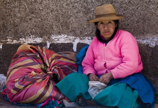 Cusco , Peru - May 27 : Peruvian woman in a market in Cusco Peru , May 27 2011