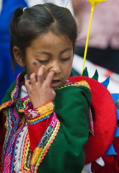 Cusco , Peru - May 25 : young participant in the "public education day"  held in Cusco Peru on May 25 2011