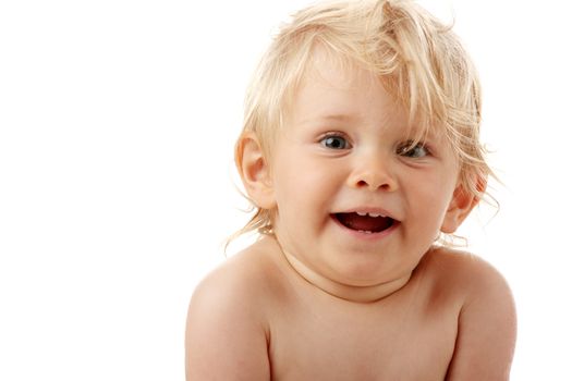 Happy baby isolated on white background