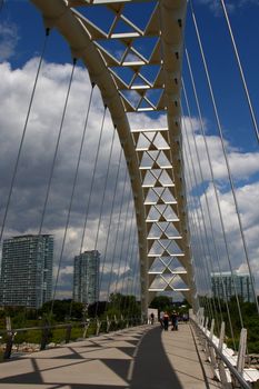 suspension or cable bridge arches details at toronto lakeshore