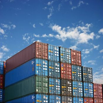 Stack of freight containers at the docks