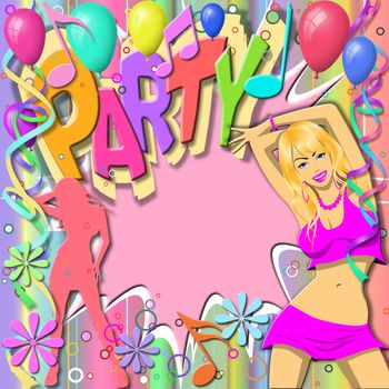 Party Background Border with Balloons and Streamers