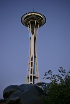 Seattle Needle tower at sunrise